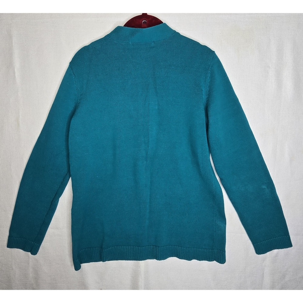 Karen Scott Henley Pullover Teal Green‎ Sweater W/Silver Accent Closures SZ: MED - Picture 2 of 4